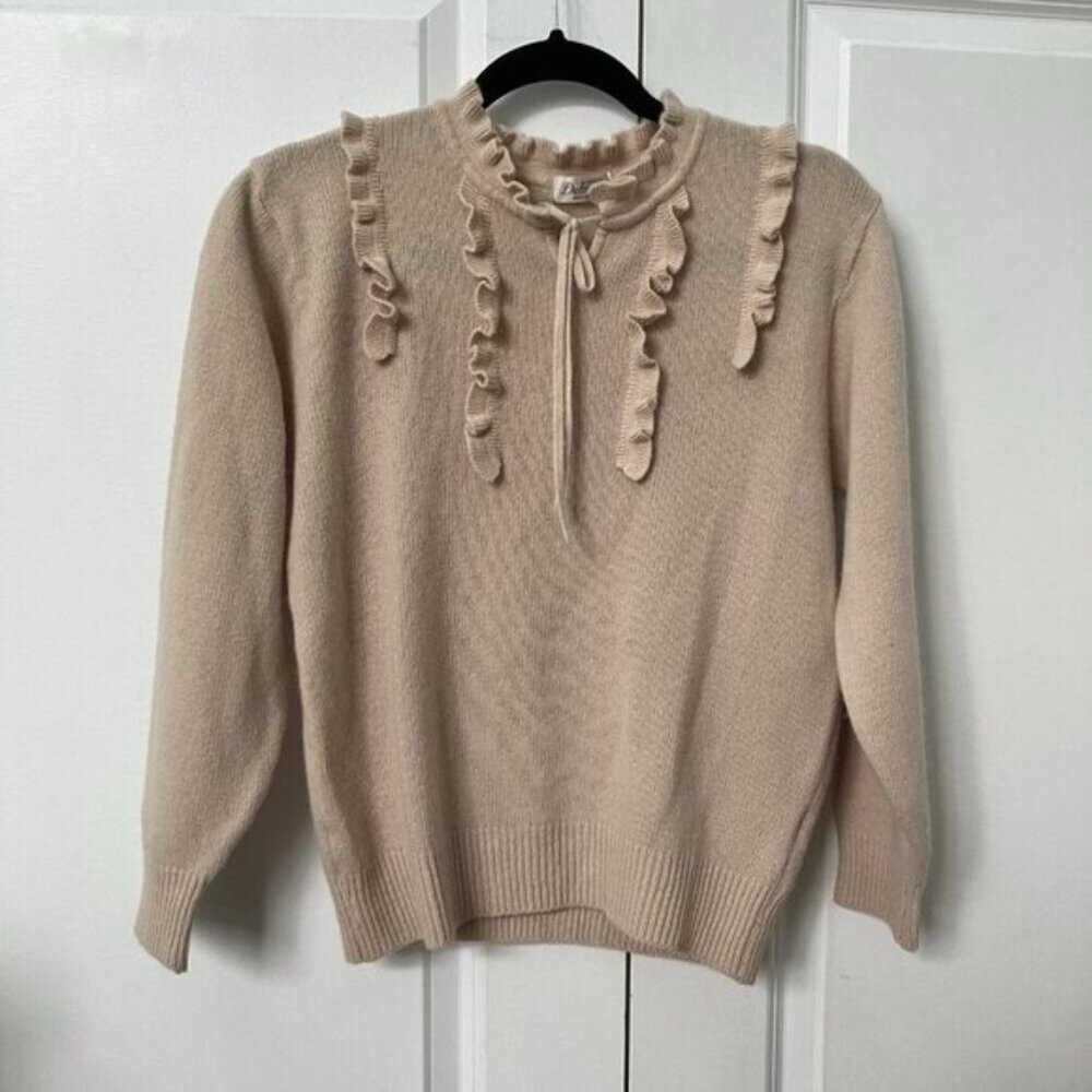 Delicool Sweater Womens Pink Ruffle Knit Mohair Blend Parisian Chic Coquette